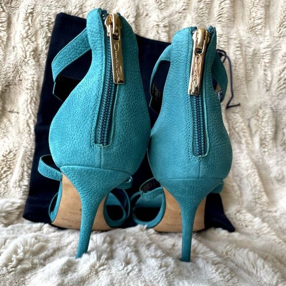 Oscar de la Renta Teal Blue Strappy Stiletto Heels Size 39 / US 8.5 - Picture 6 of 7
